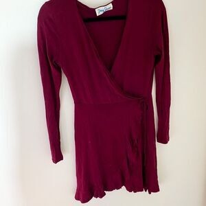 Daisy Shoppe Long Sleeve Wrap Dress Burgundy Size Small Medium